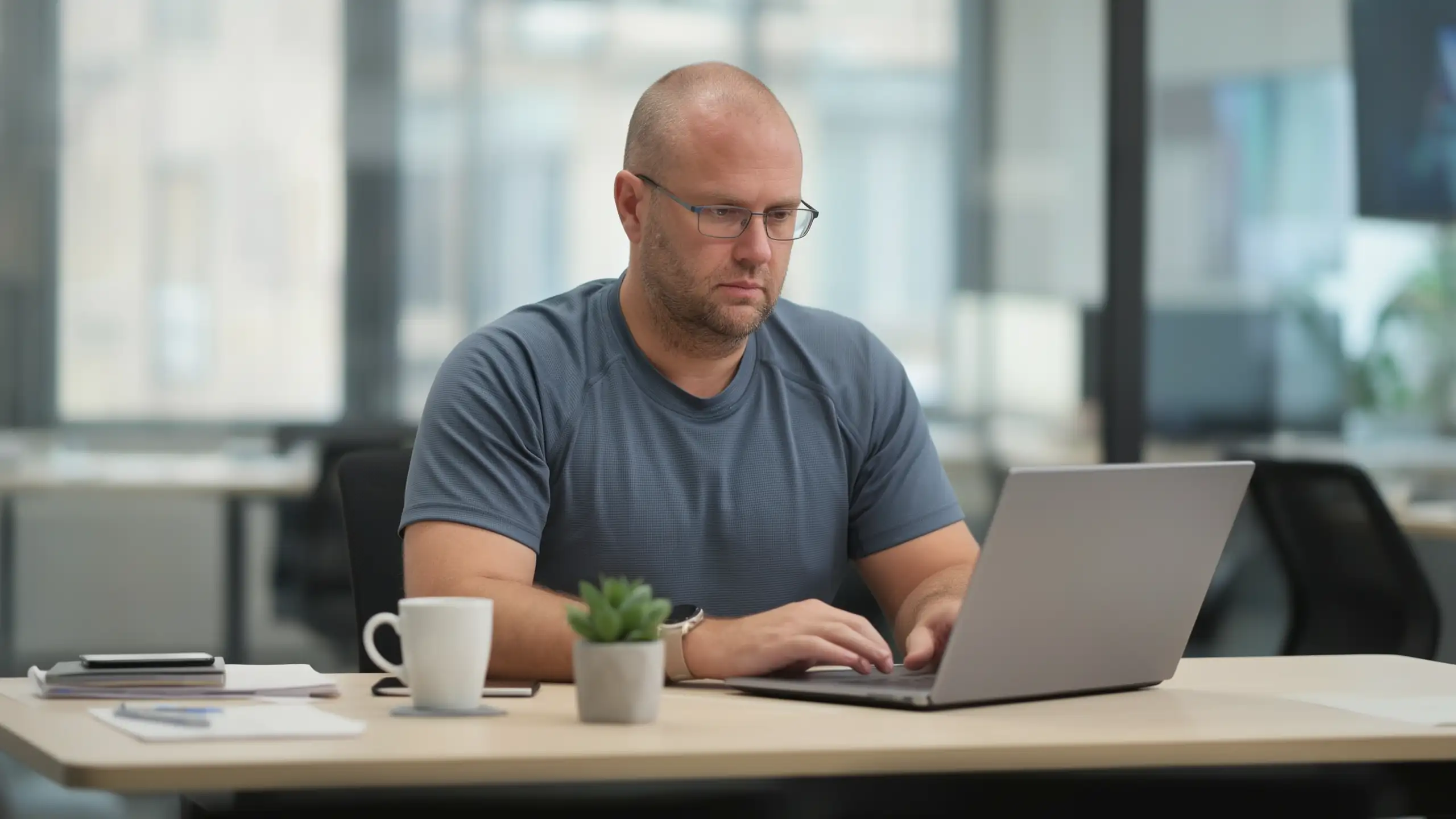 Josh At The Desk Working On His Laptop